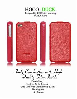 Red Italy Cow Leather Cover for Iphone 4g